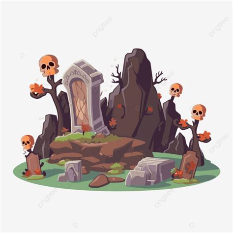 Cemetery Clipart Cartoon Graveyard In A Hill With Skulls Vector