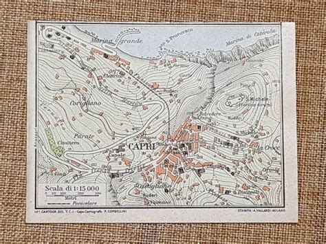 CARTA GEOGRAFICA PIANTA O Piantina Del 1927 Capri Napoli Campania T C