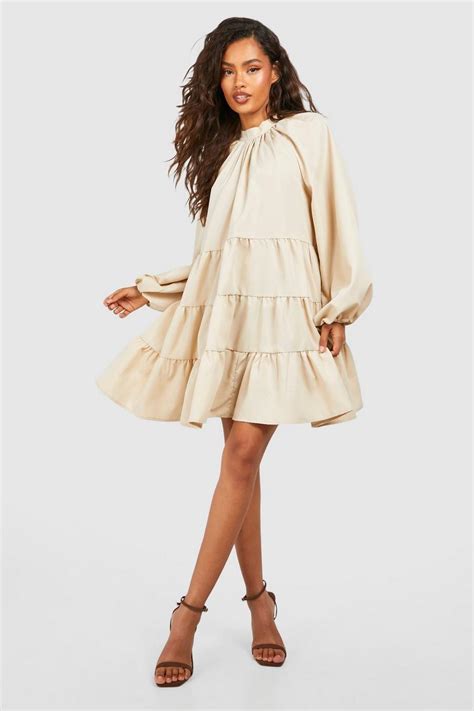 Poplin Tiered Smock Dress Boohoo Uk