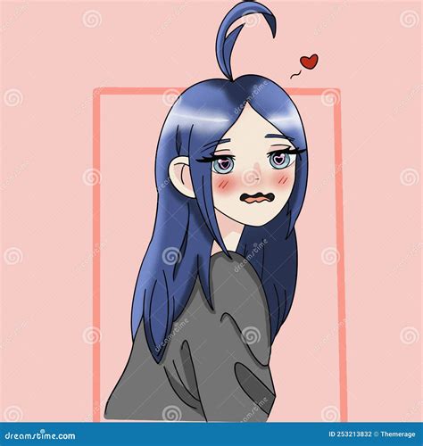 Beautiful Cute Anime Girl With Blue Hair Anime Illustration Stock