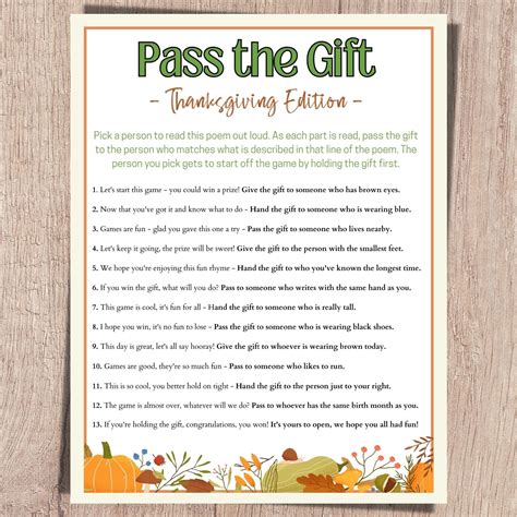 Thanksgiving Pass The Poem | Fanny Printable