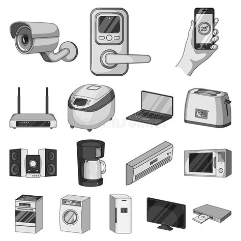 Smart Home Appliances Monochrome Icons In Set Collection For Design