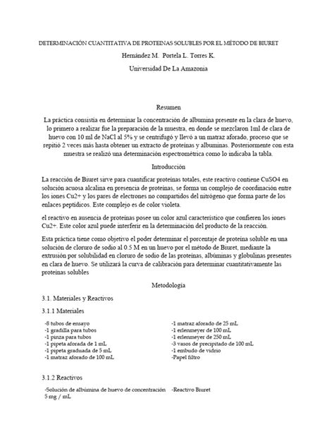 Informe Biuret Pdf Proteínas Solubilidad