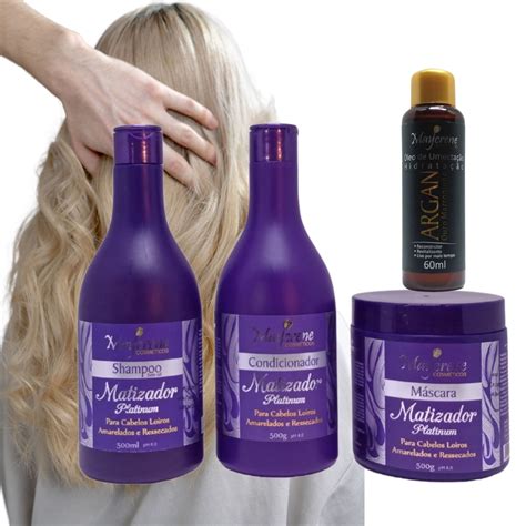 Kit Matizador Maycrene Shampoo Condicionador Máscara Óleo