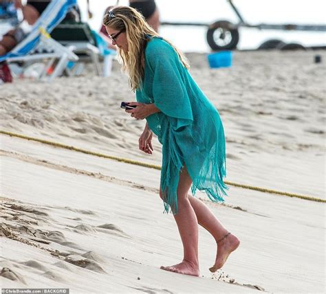 Claire Sweeney Wears Teal And Gold Bikini On Barbados Beach Daily Mail Online