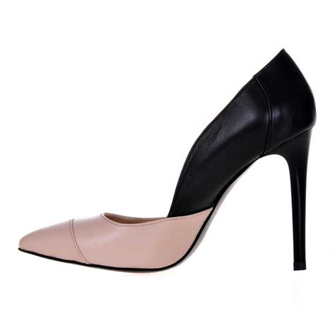Pantofi Stiletto Din Piele Naturala Nude Negru Cod S