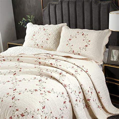 Vctops Piece Elegant Floral Embroidered Bedspread Coverlet Set