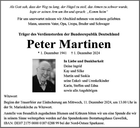 Traueranzeigen Von Peter Martinen Sh Z Trauer