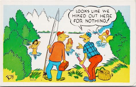 Joy Comic Fishermen Nude Women Skinny Dipping Fishing C RPO Postcard G Topics Cartoons