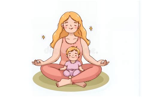 Peaceful Blonde Chibi Mom And Baby Meditating A Charming Korean Style Cartoon Illustration