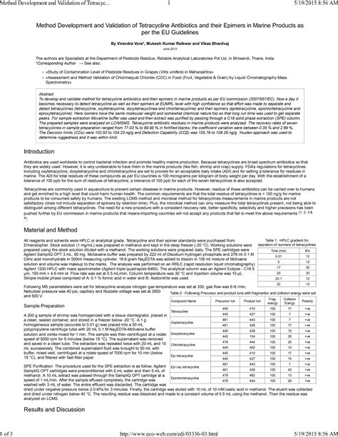 Method Development and Validation of Tetracycline Antibiotics and their