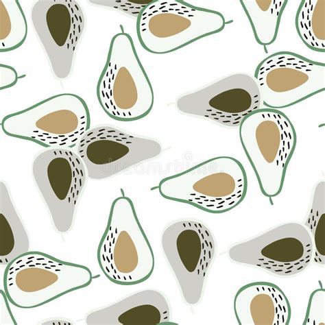 Doodle Avocado Seamless Pattern Hand Drawn Botanical Backdrop Stock