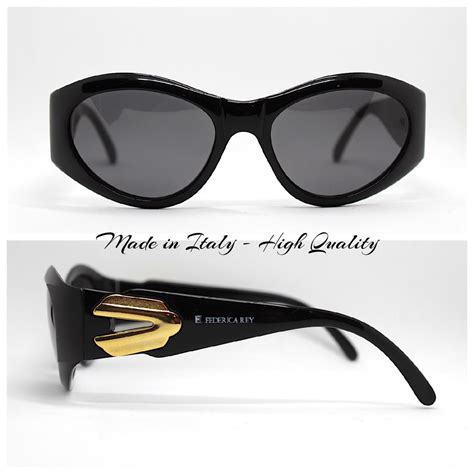 MADE IN ITALY Vintage Women's Sunglasses Oval Cat Eye Black Fashion ...