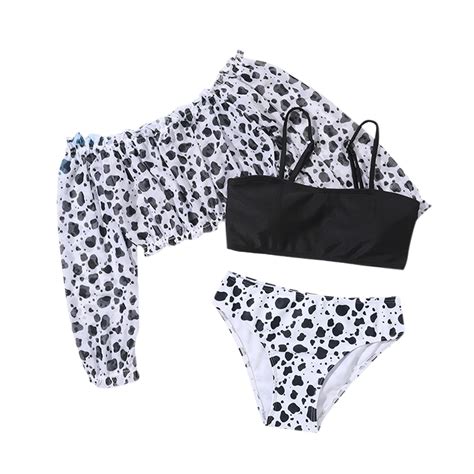 Girl S 3 Piece Swimsuits Cow Print Bikini Bathing Suit With Shorts Bikini Bathing Suit Briefs