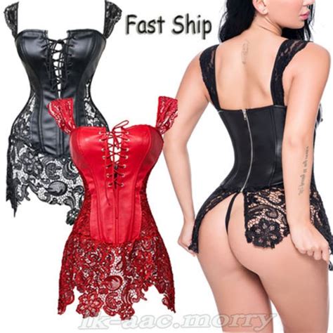 Fashion Bustier Corset Boned Lace Up Burlesque Basque Lingerie Rouge Size Shopee Philippines
