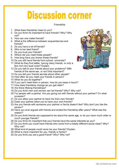 Discussion Corner Friendship Givin… English Esl Worksheets Pdf And Doc