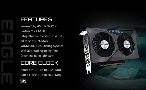 Gigabyte Radeon RX 6400 Eagle 4G Graphics Card, WINDFORCE 2X Cooling ...
