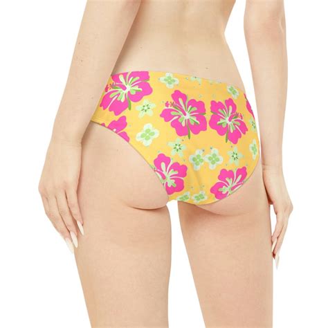 Hawaiian Hibiscus Strappy Bikini Set Yellow Bathing Suit Pink Hibiscus Flower Tropical Swimming
