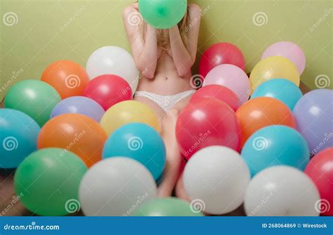 Half Naked Woman Partially Covered In Colourful Balloons Stock Image Image Of Colourful