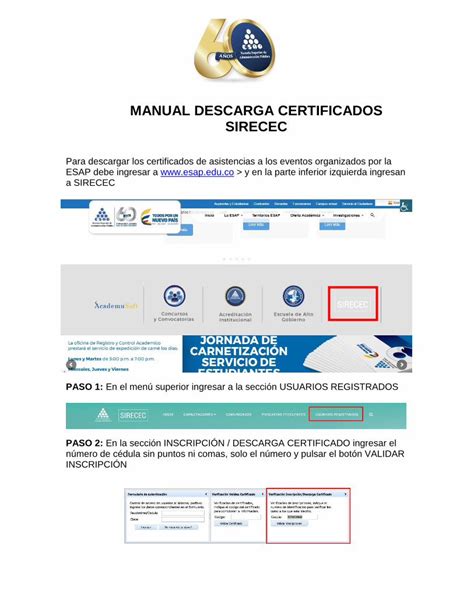 PDF Manual Descarga Certificadossirecec2 Esap Edu Co Admon Archivos