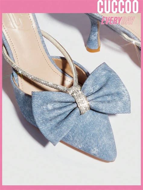 Cuccoo Everyday Collection Women Denim Bow Rhinestone Decor Pyramid