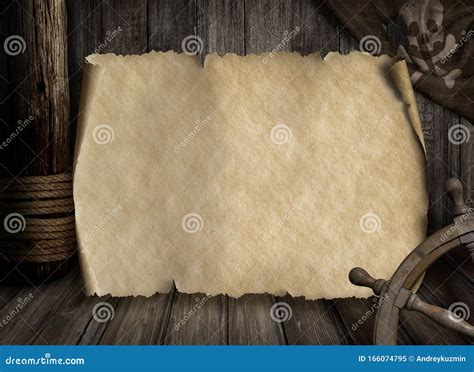 Blank Pirates Treasure Map On Old Wooden Desk Royalty Free Stock