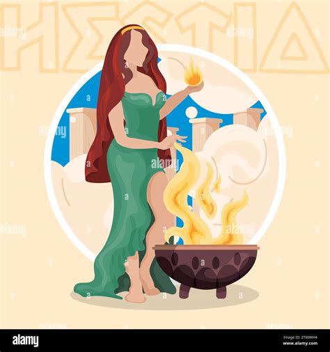 Isolated Colored Hestia Greek God Of The Domestic Character Vector