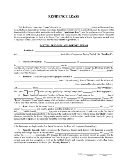 Free Colorado Lease Agreement Templates Pdf Word