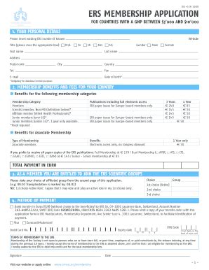 Fillable Online Dev Ersnet ERS MEMBERSHIP APPLICATION European