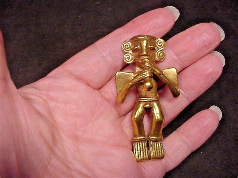 Aztec Mayan Inca Nude Male Figural Brooch Pin Playing Gem