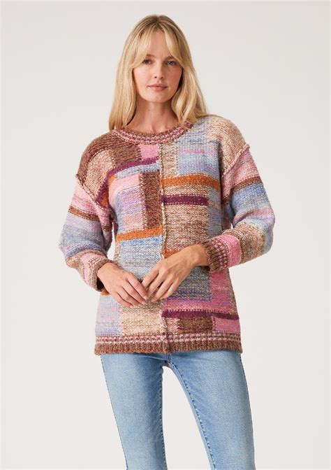 Womens Boho Sweater Multi Color Patchwork Pullover Lovestitch