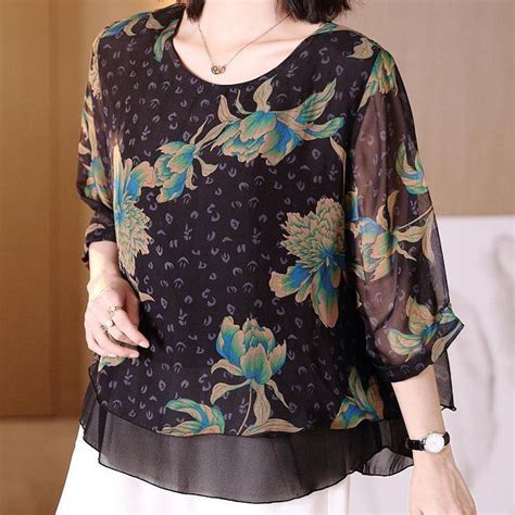 Купить Женские блузки больших размеров с рукавом 3/4 и цветочным ...
