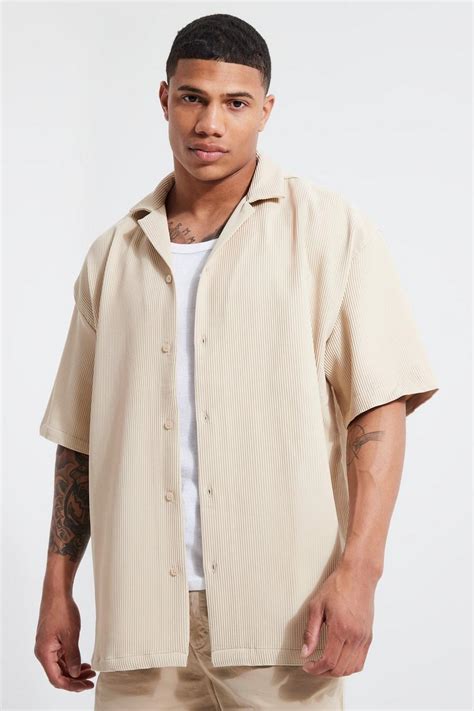 Mens Pleated Short Sleeve Oversized Boxy Shirt Boohoo Uk