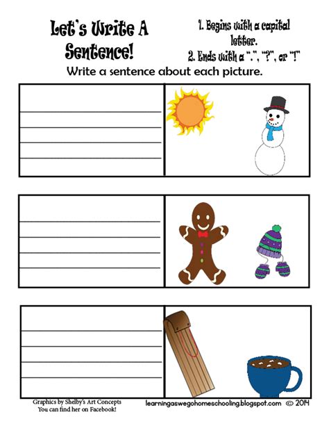 Learning As We Go Lets Write A Sentence Writing Prompt Worksheet