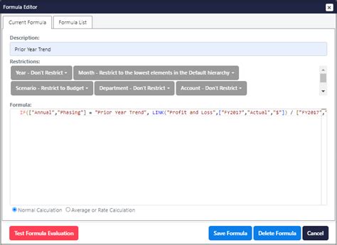 prior year trend formula modlr