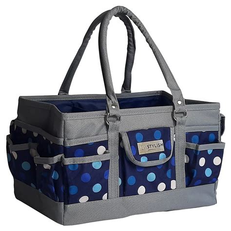 Deluxe Tote Organiser Navy Polka 30 X 20 X 18 Cm Sew Stylish Pt900