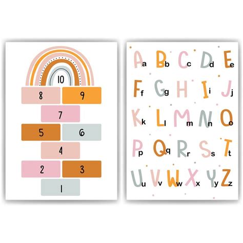 ABC Kinderposter Alphabet 2er Set Lernposter Buchstaben Zahlen