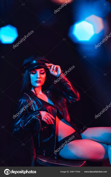 Sexy Nude Girl In Leather Jacket And Cap In Underwear Stock Photo Alexkoral