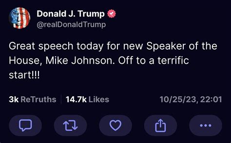 10/25/23 - Mike Johnson delivers his first speech and DJT approves ...