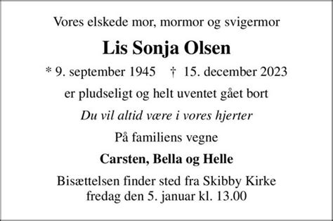 Lis Sonja Olsen D Dsannoncer I Danmark