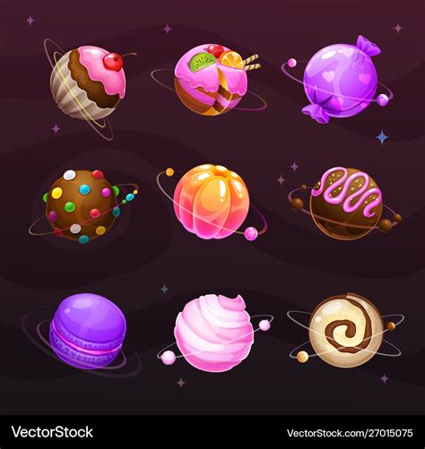 Beautiful Sweet Round Planets Candy World Vector Image