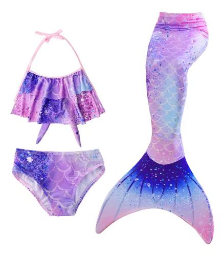 Traje De Baño Para Niñas De Sirena Bikini Con Cola 4 Piezas MercadoLibre