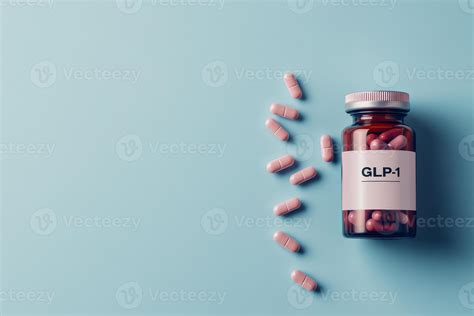 The image features a prominently labeled GLP1 vial surrounded by