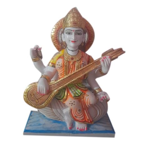 Multicolor Painted Marble Saraswati Maa Statue For Worship Size 2