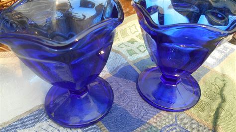 2 Cobalt Blue Sundae Cups Anchor Hocking Sundae Cup Ice Cream Cup Vintage Dinnerware