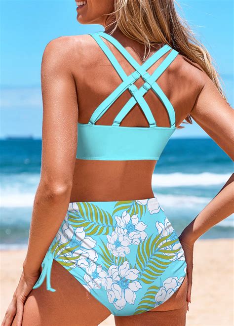 Criss Cross Mid Waisted Floral Print Bikini Set Modlily USD 35 98