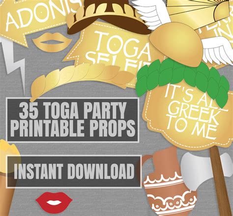 35 Ancient Greek Party Props Toga Photo Booth Printables Gold White