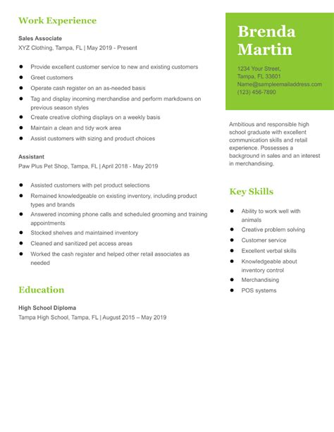 High School Student Resume Template For College