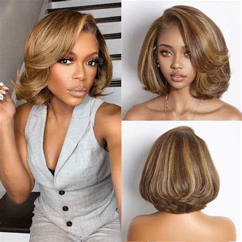 Amazon ODBE 14 Inch Toffee Brown Mix Blonde Bob Layered Cut Glueless 5x5 Closure Lace Bob