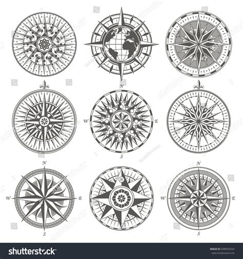 Set Vintage Antique Wind Rose Nautical Stock Vector Royalty Free 698955034